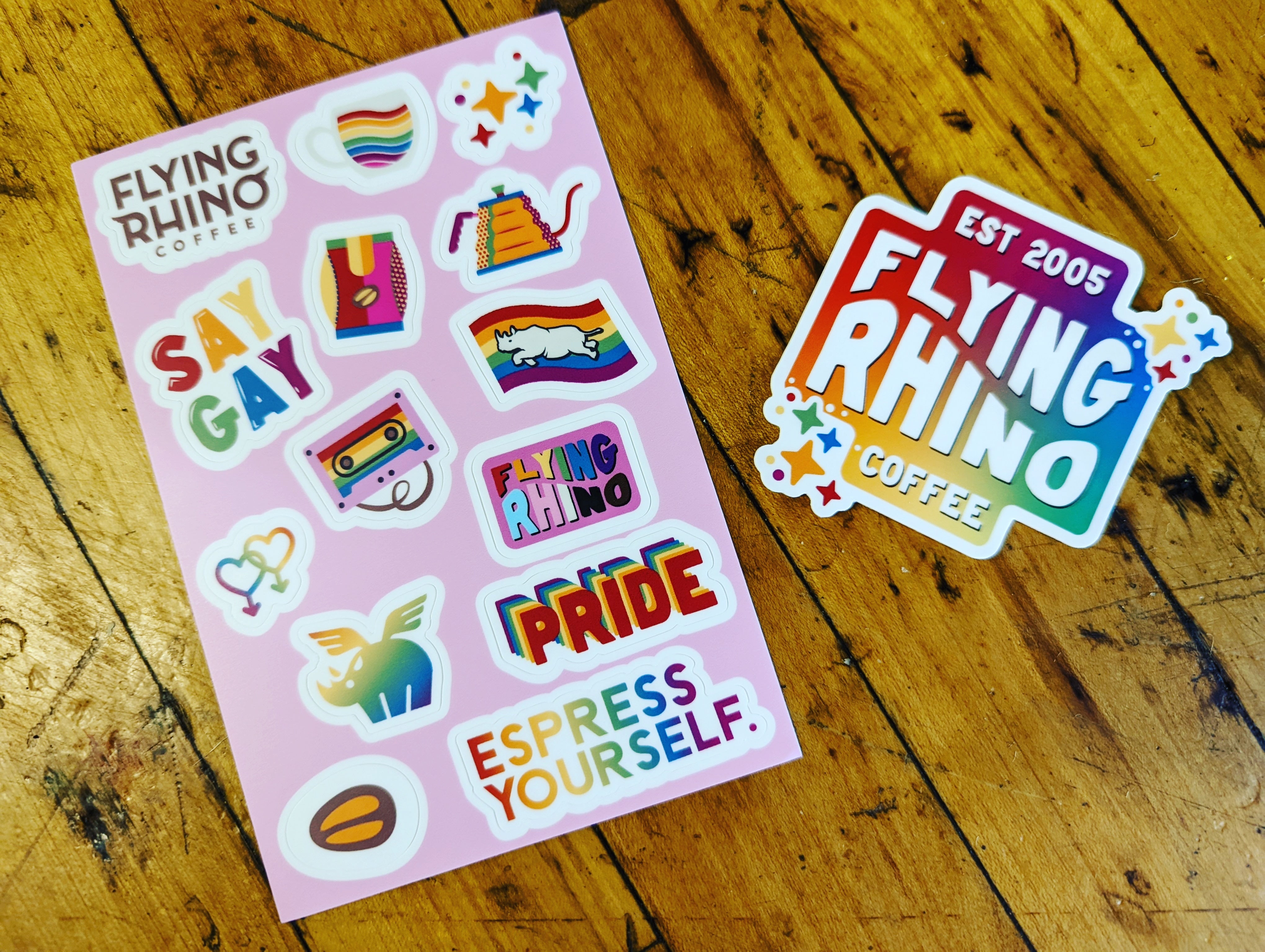 Pride Stickers – Flying Rhino Coffee